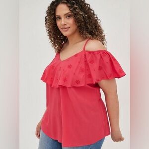NWT Torrid Challis Embroidered Cold Shoulder Top
